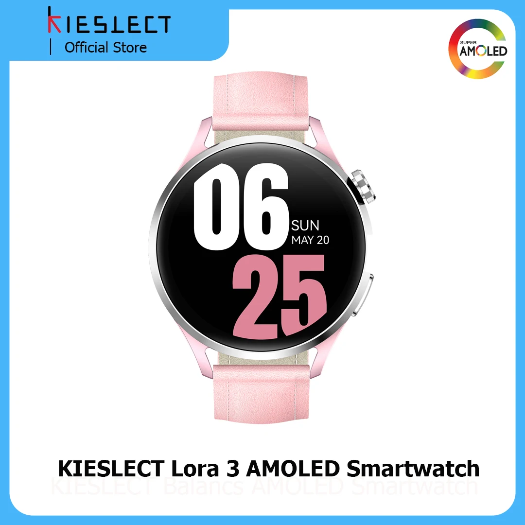 ساعة Kieslect Lora 3 الذكية مع اتصال بلوتوث، شاشة AMOLED مقاس 1.32 بوصة، مقاومة للماء 5ATM
