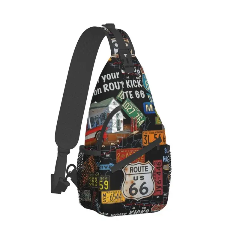 Vintage Amerika Road Route 66 Sling Borst Tas Custom Crossbody Schouder Rugzak Voor Mannen Reizen Dagrugzak