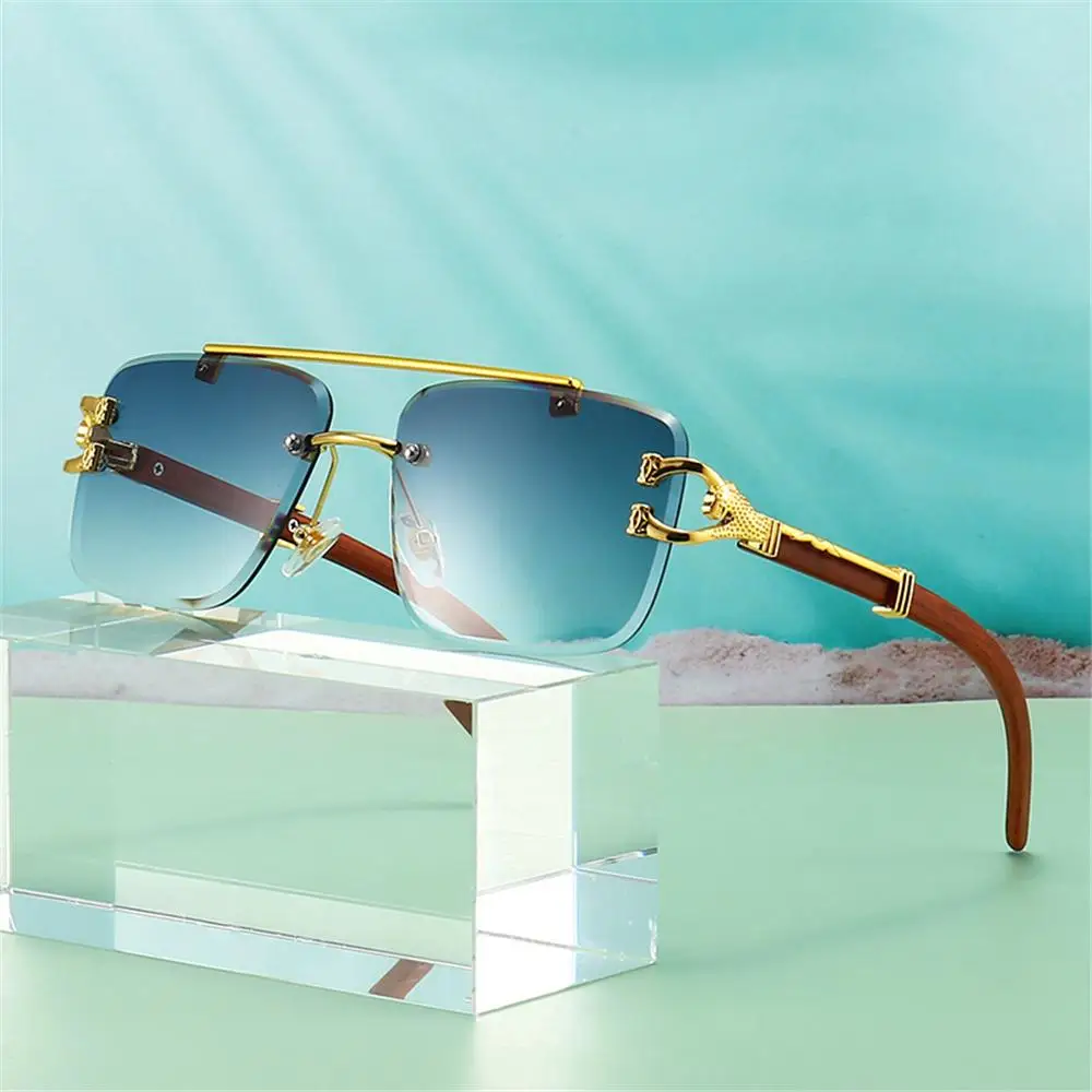 

New Fashion UV Protection Rimless Fishing Metal & Wood Eyeglasses Glasses Square Sunglasses Sun Glasses