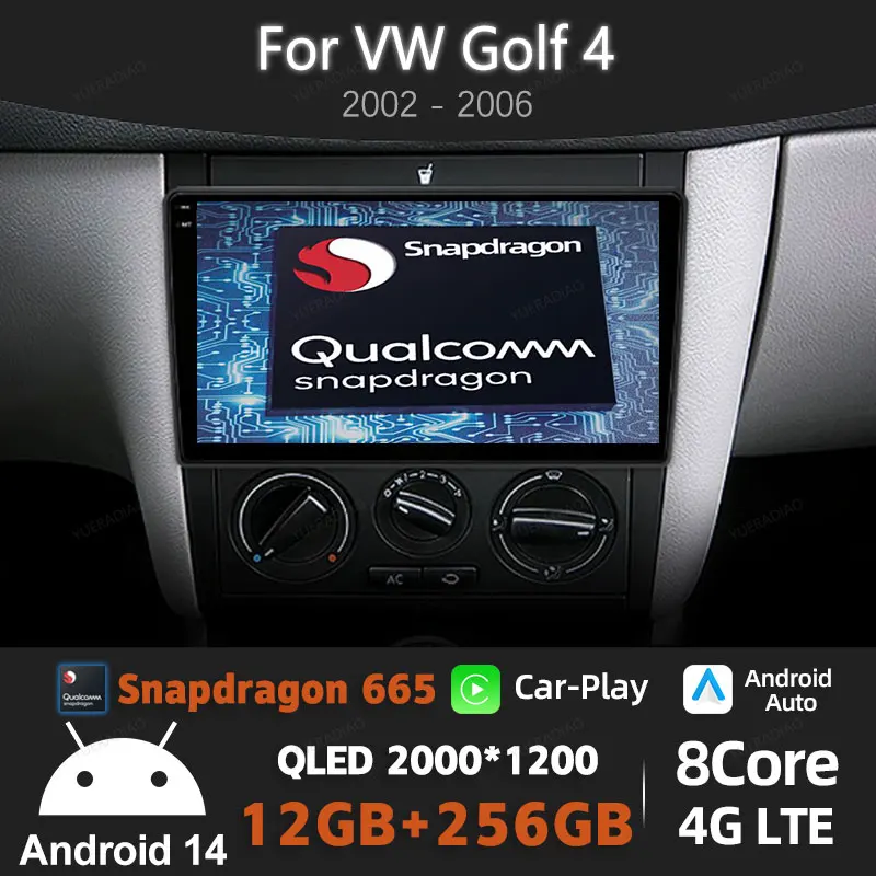 Android 14 Car Radio For Volkswagen VW Golf 4 IV Jetta MK4 Classics Multimedia Video Player Carplay Android Auto GPS NAVI 4G DSP