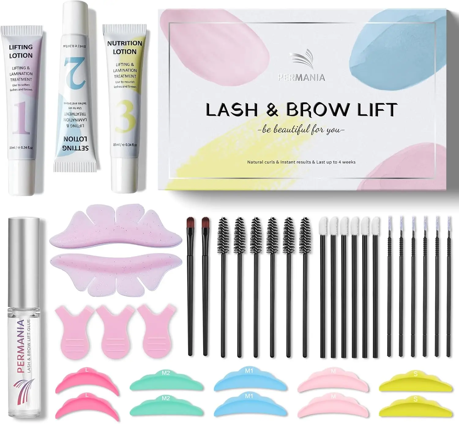 パーマニア ラッシュリフトキット 2 in 1 まつげ美容液 再利用可能なアイパッチ付き まつげリフトキット 下まつげのカールに使用