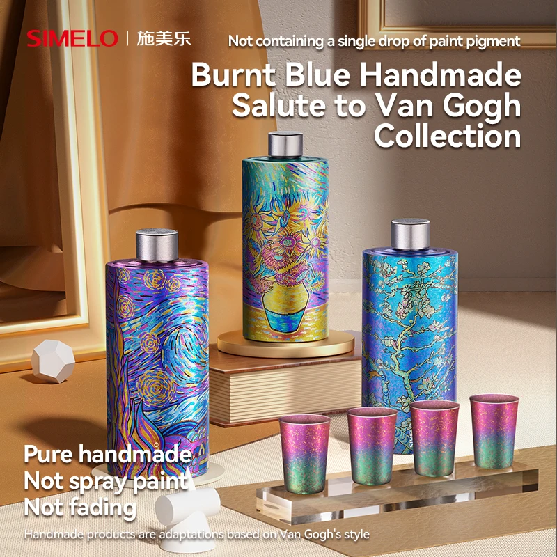 SIMELO Pure Titanium Flagon Gift Set Portable Wine Bottle Liquor Pot High-End Titanium Cups Premium Gift Box Holiday Present