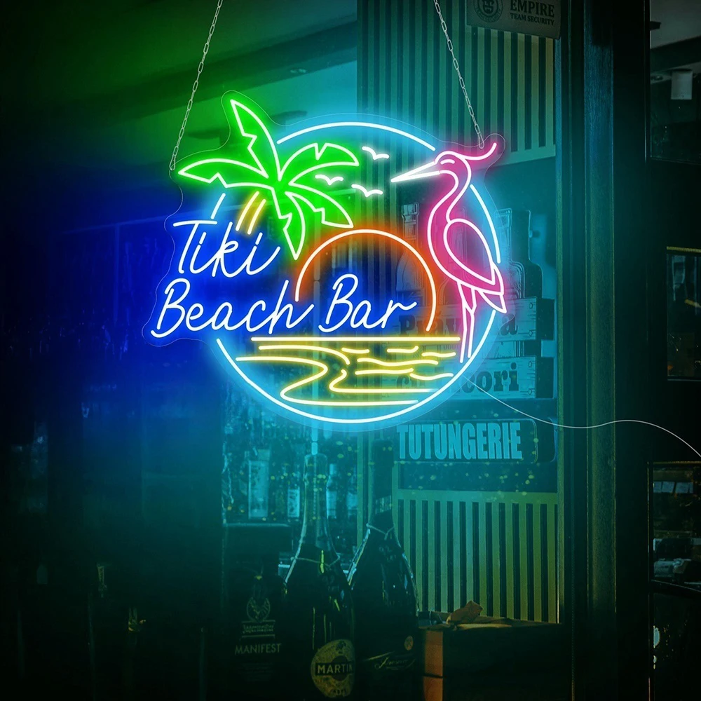 Tiki Beach Bar Neon Sign Parrot And Palm Tree Neon Sign Paradise LED Neon Summer Beach Outdoor Pool Bar Custom Summer Sign Decor