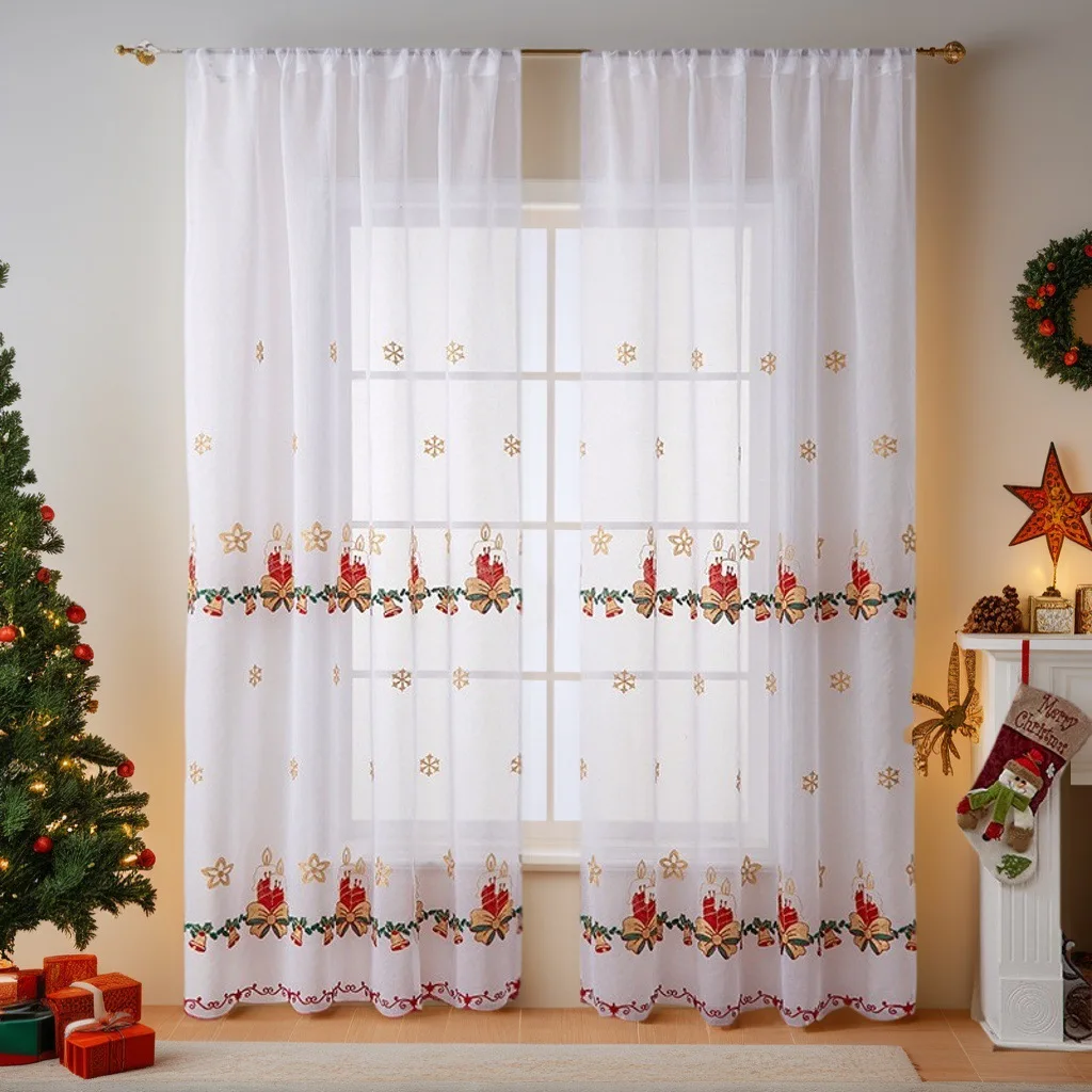 

1 шт., карманные рождественские колокольчики со снежинками, вышитые оконные шторы, чтобы украсить праздничную атмосферу Рождества