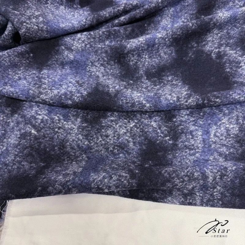 Donkerblauwe sterrenhemel jacquard gebreide wollen stof verdikte trui sjaal jas licht elastische wol herfst- en winterstof