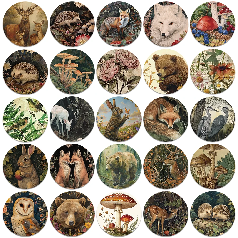 50pcs Retro Cartoon Aesthetic Forest Plants Animals Stickers Waterproof Graffiti For Laptop Water Bottle Luggage Notebook Decals