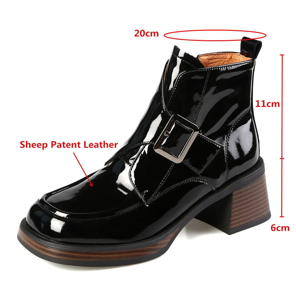 MILI-MIYA Fashion Women Sheep Patent Leather Ankle Boots Round Toe Thick Heels Solid Color Plus Size 34-40 Autumn Winter Shoes