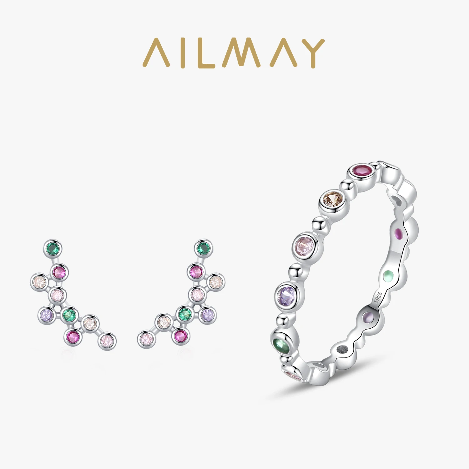 

Ailmay 100% 925 Sterling Silver Charm Rainbow Dazzling CZ Small Bubble Jewelry Sets For Women Girls Party Accessessories Jewelry