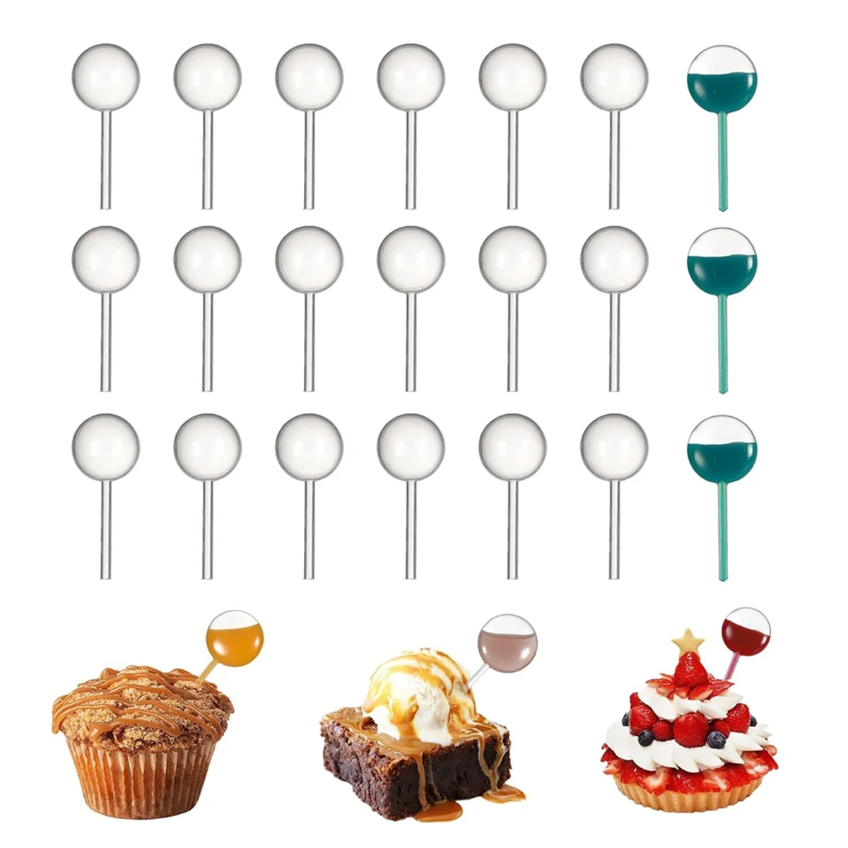 100 Piece Paper Cupcake and Jam Dropper Decoration Set, Plastic Eye Dropper, Dessert Pipette (Round)