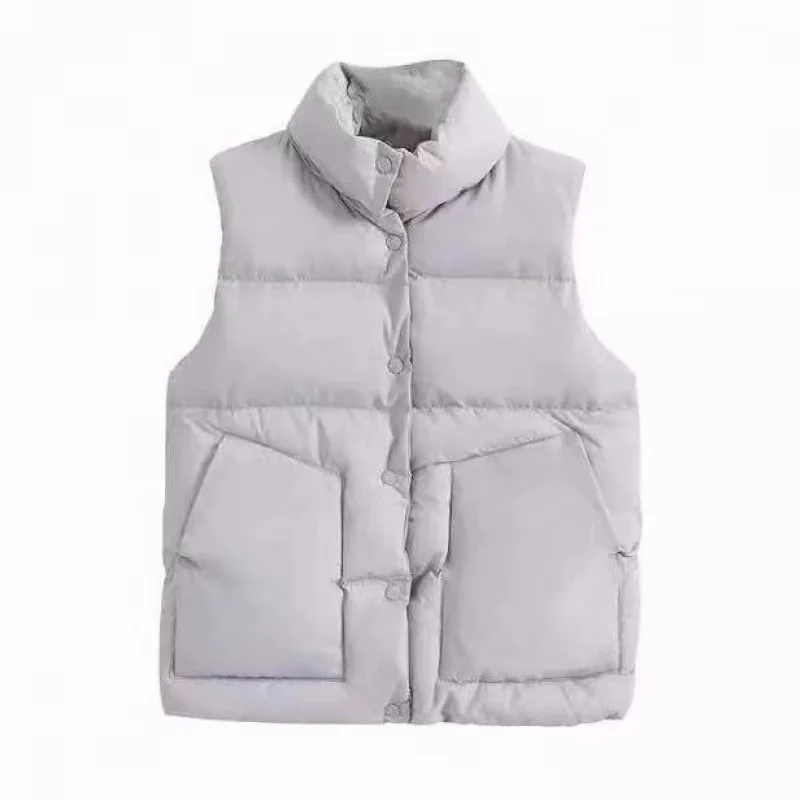 2023 Autumn Stand Collar Elegant Down Coats Warm Outerwear Casual Belt Sleeveless New Winter Women Fashion White Vests Jackets