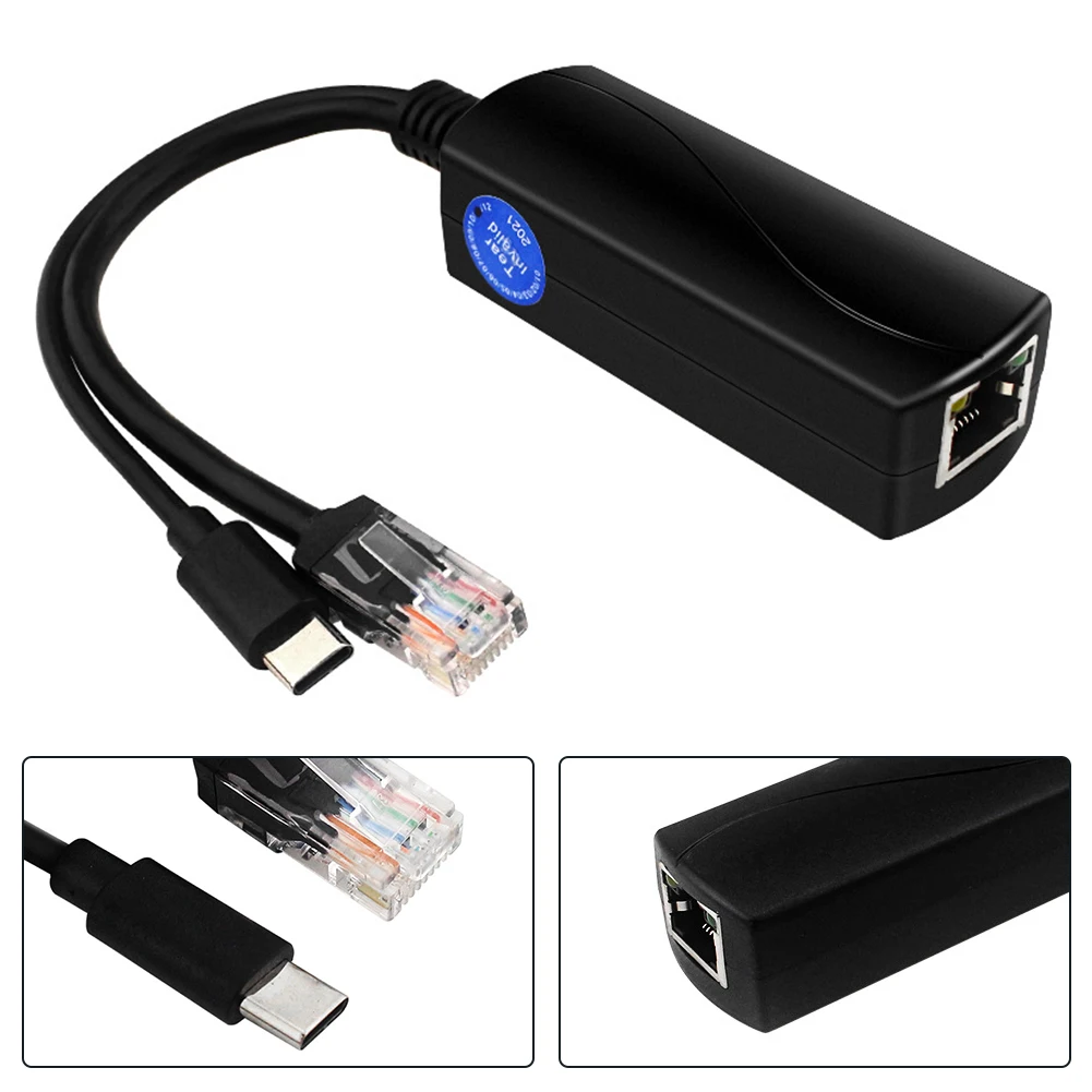 PoE 48 فولت إلى USB-C 5 فولت/4A مخرج متكيف 10/100/1000 ميجابت في الثانية PoE محول مقسم الطاقة عبر إيثرنت لـ Raspberry Pi 5