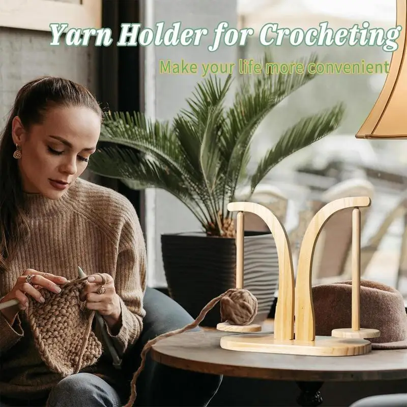 Double Yarn Spindle Rotating Wooden Sewing Yarn Holder Spinner Magnetic Thread Spool Wool Ball Winder Knitting Sewing Tool