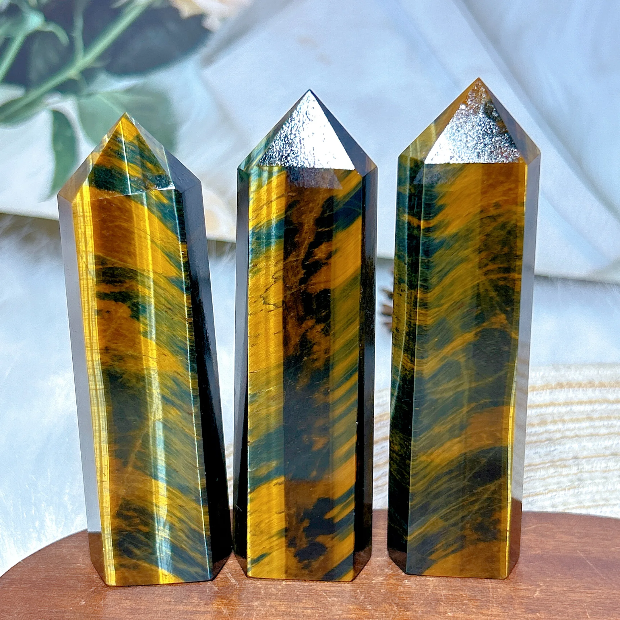 High Quality Natural Crystal Blue And Yellow Flashy Tiger Eye Tower Point Energy Reiki Ornament Healing Home Decoration Gift