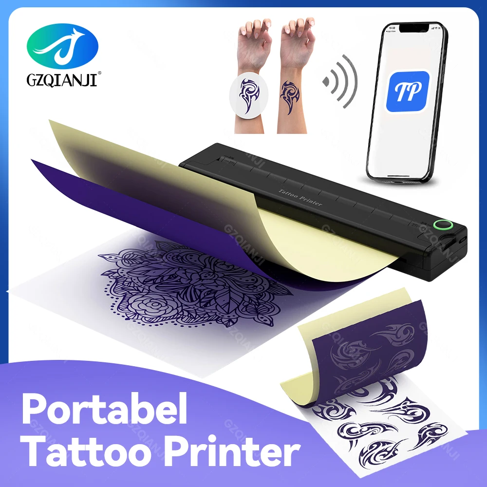 Portable Tattoo Printer Thermal Template Machine Wireless Bluetooth Professional A4 Paper Printer Compatible With Android iOS