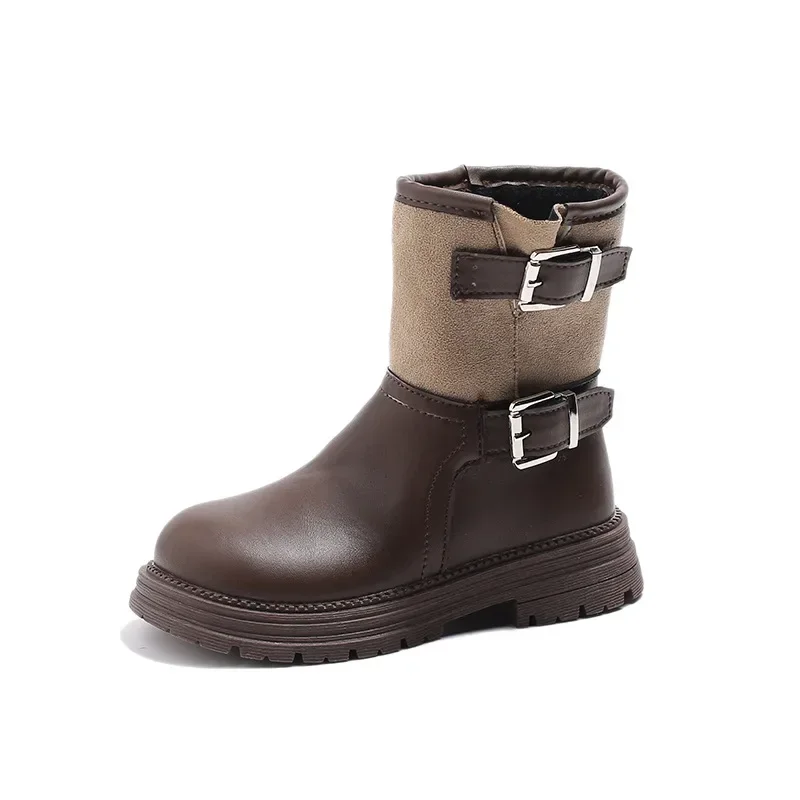 Botas de moda para niños y niñas, zapatos de cuero elegantes de pasarela versátiles, estilo coreano, suela suave, Color de montaje, invierno, 2024