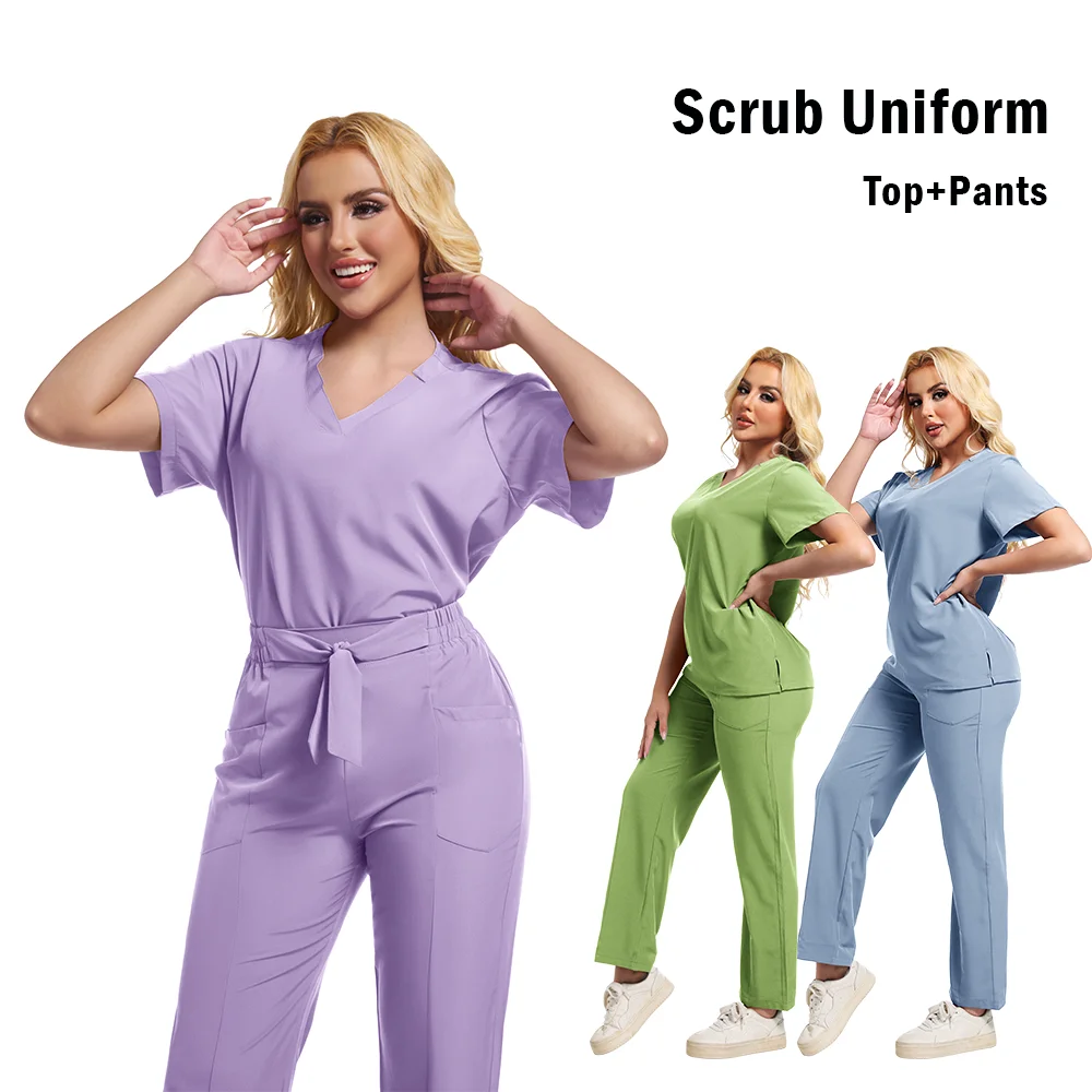 Medico Infermiere Uniformi chirurgiche Donna Scrub Set Salone di bellezza Abbigliamento da lavoro Scrub clinico Top-Pantaloni SPA Tunica infermieristica Tuta