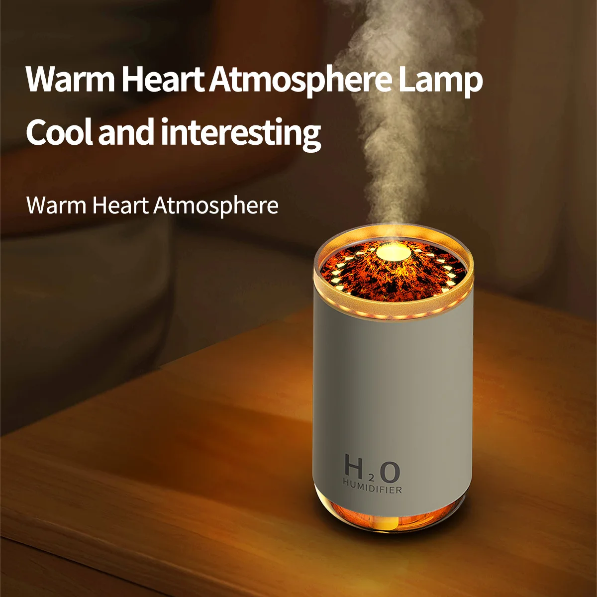 Simulated volcano flame lamp, home indoor decoration atmosphere lamp, ultrasonic silent student mini air humidifier