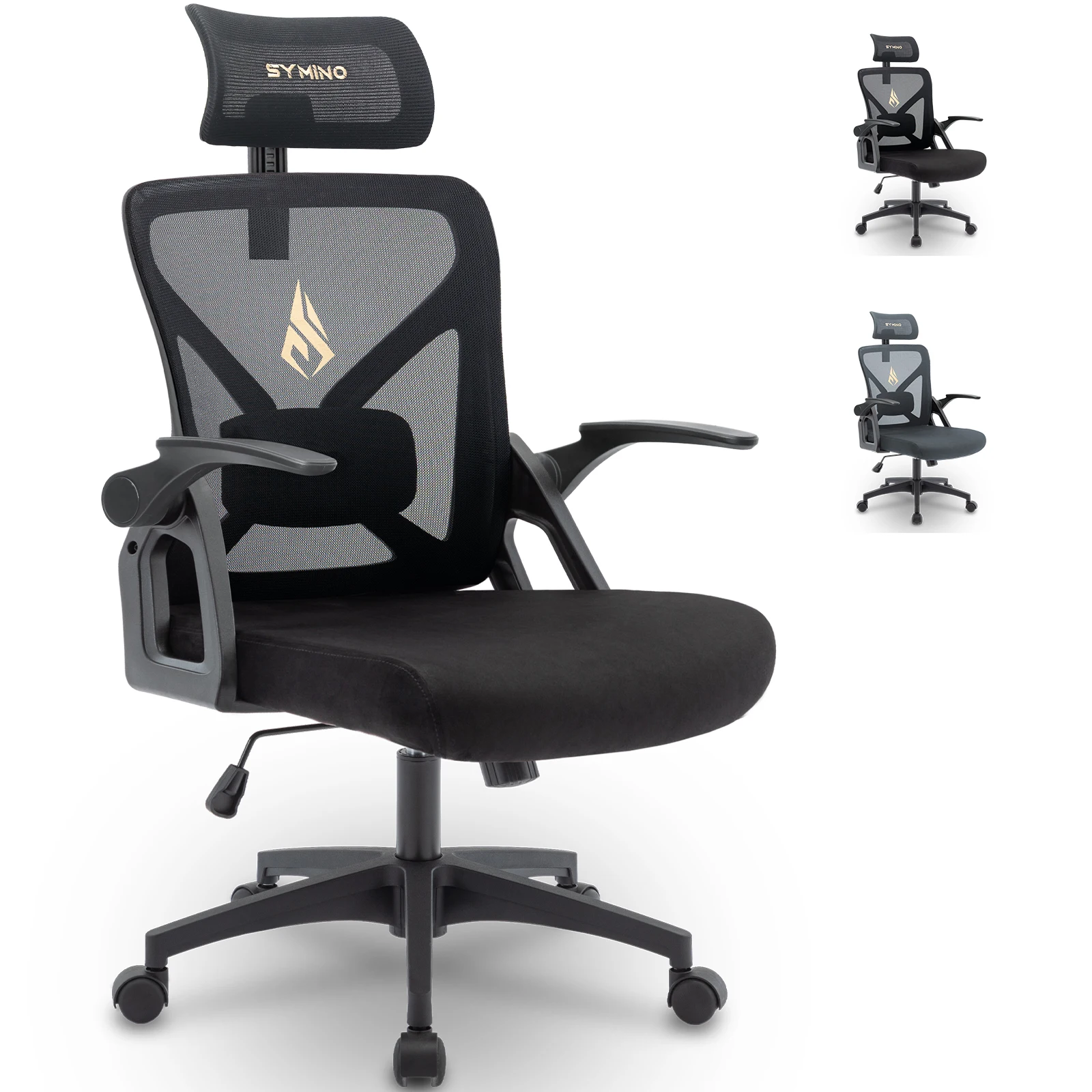【人間工学に基づいたハイバックオフィスチェア】全て調整可能なヘッドレスト、アームレスト、ランバーサポート、回転機能、通気性メッシュシートクッション、耐荷重150kg | ホームオフィスでの使用や長時間の勉強に最適、金属フレーム、スポンジ充填