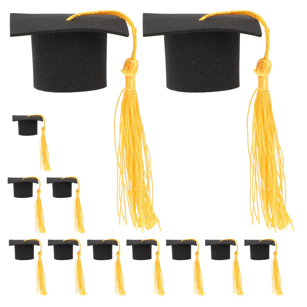 

12 Pcs Mini Graduation Hat Toppers Yellow Tassels Safe Cake Cupcake Decorations Party Dessert Props Grad 2024