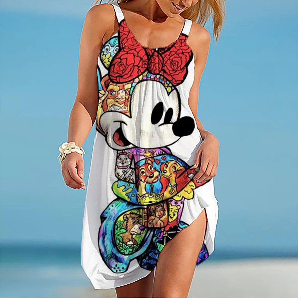 2024 Women\'s sexy suspender beach dress Mickey Mouse sleeveless fashion able swimsuit Women\'s casual summer wear