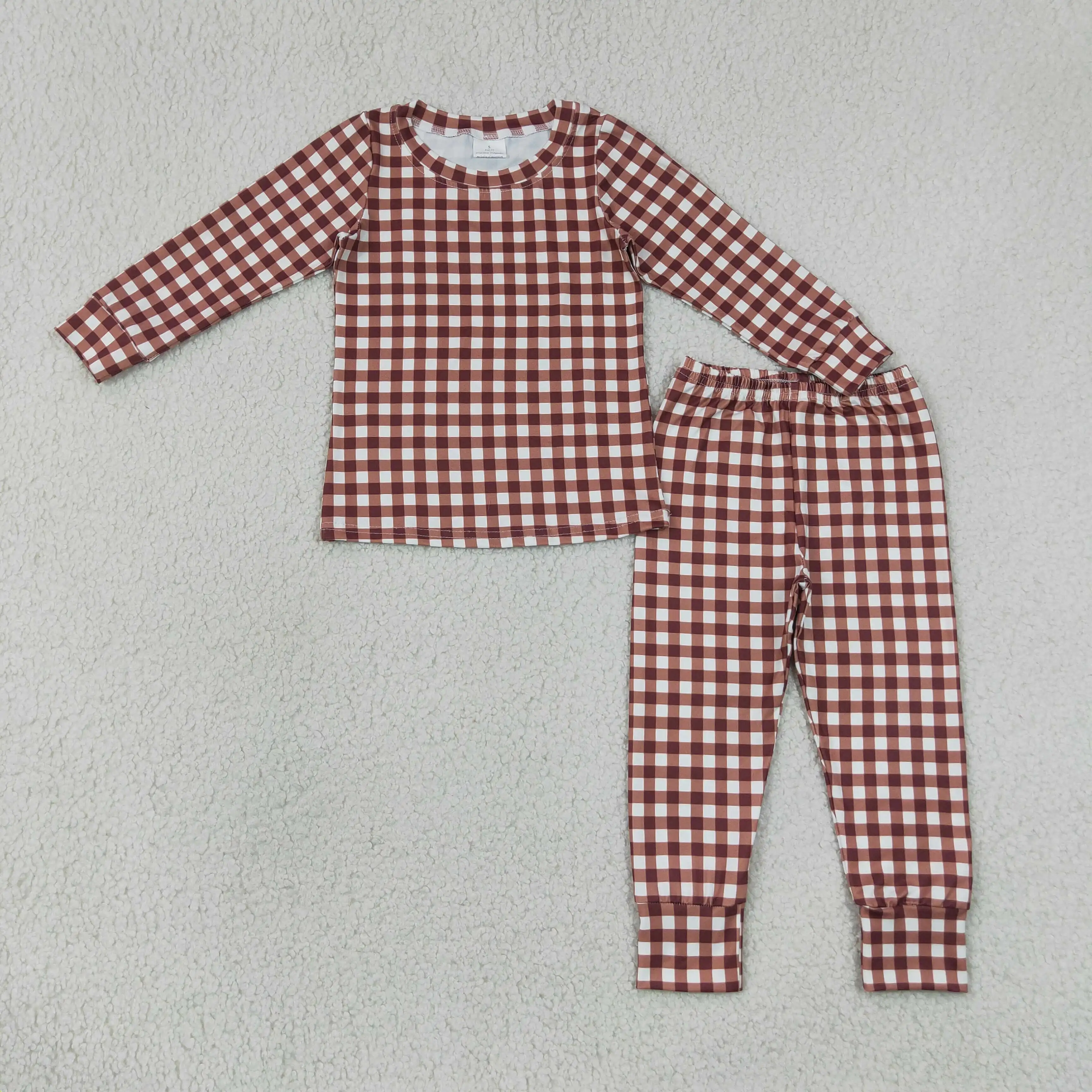 Wholesale Children Nightwear Clothes Baby Boy Long Sleeves Shirt Pants Toddler Boys Plaid Outfit Kids Pajamas Set
