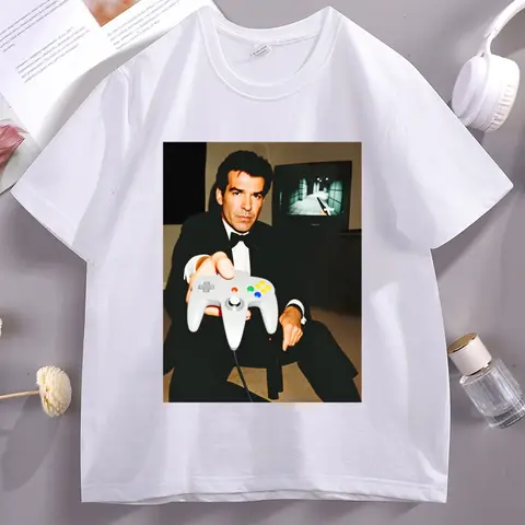 Golden Eye 007 Oyun Tshirt Rahat Yuvarlak Yaka Kazak Oyuncu T Shirt Komik Grafik Tees Gevşek Yuvarlak Boyun Rahat Giyim