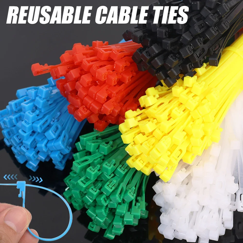 100/1000Pcs Releasable Cable Organizer Ties Mouse Earphones Wire Management Nylon Cable Ties Reusable Loop Hoop Tape Straps Tie