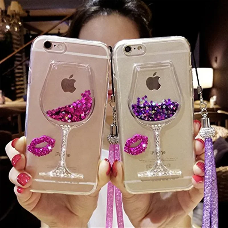 

Goblet Wine Glass Liquid Quicksand Flowing Bling Cover Case For SamsungS24 S10 S20 S21 FE S22 PLUS S23 ULtra Note 10 20 Ultral