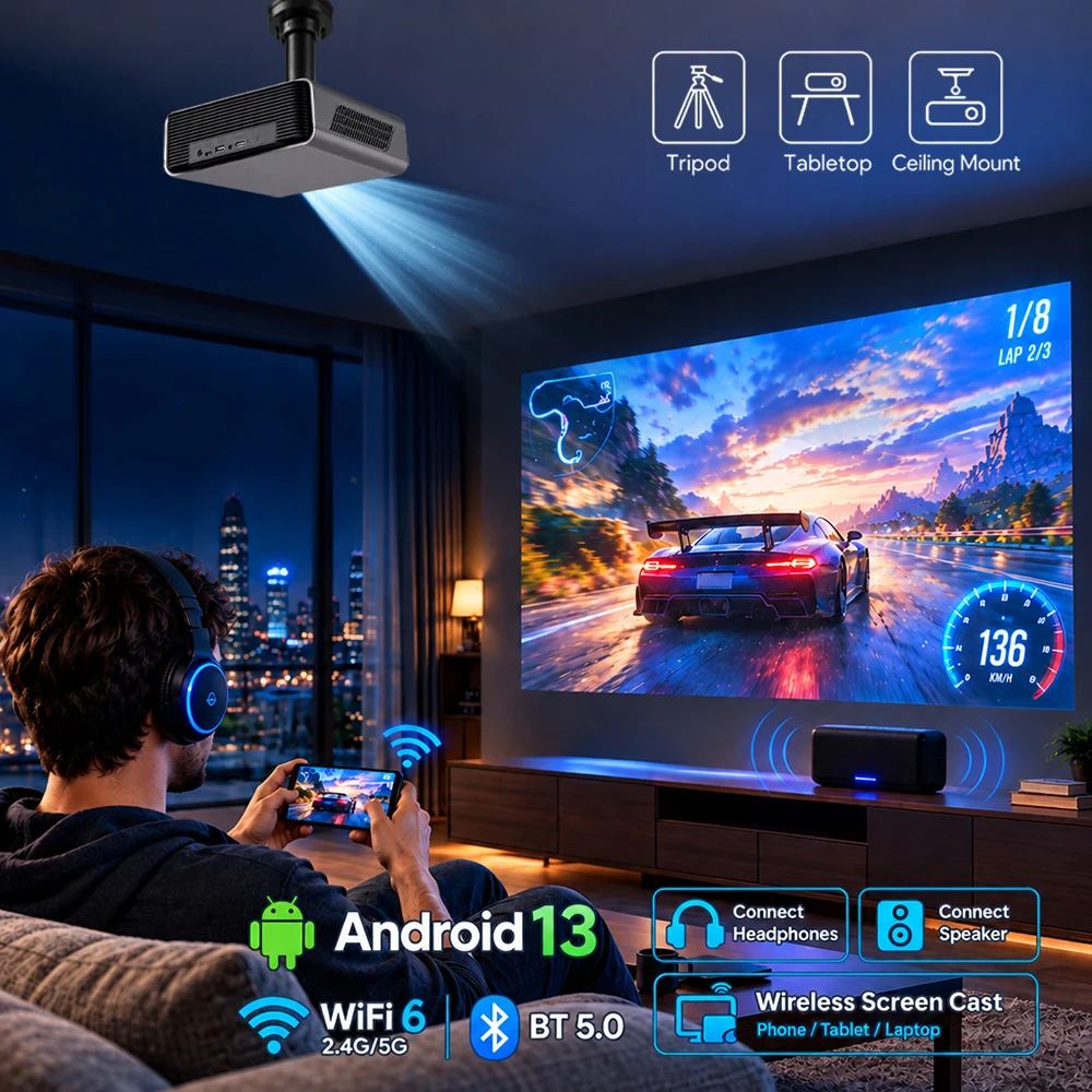 ネイティブ1080P、4K対応、Android 13搭載、オ - Auto Focus Keystone Correction Projector のレビューと価格