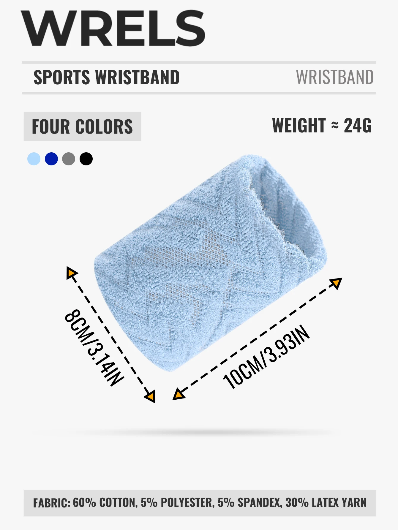 WRELS Schweißbänder, Armbänder, saugfähig, atmungsaktiv, schnell trocknend, elastisch, weich, für Tennis, Basketball, Fitness, Training, Sport, Handgelenkband – Detail 2