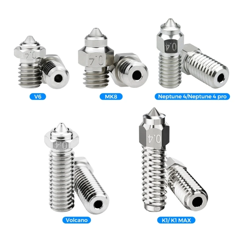 

Bimetallic 3D Printer Nozzle HighTemperature Resist Wear Resistant For K1 Volcano/E3DV6/MK8/Neptune 0.4mm 0.6mm 0.8mm