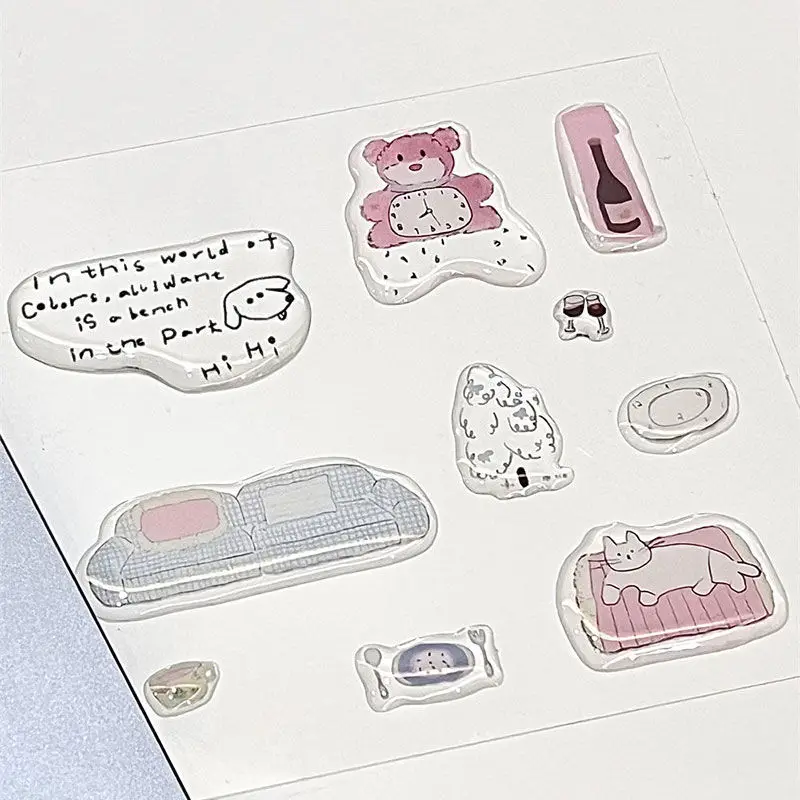 

Cute Cartoon Clock Pink Bear 3D Jelly Stickers Simple Ins-style Resin Relief Decals for Phone Cases & Laptops DIY Decor for Girl