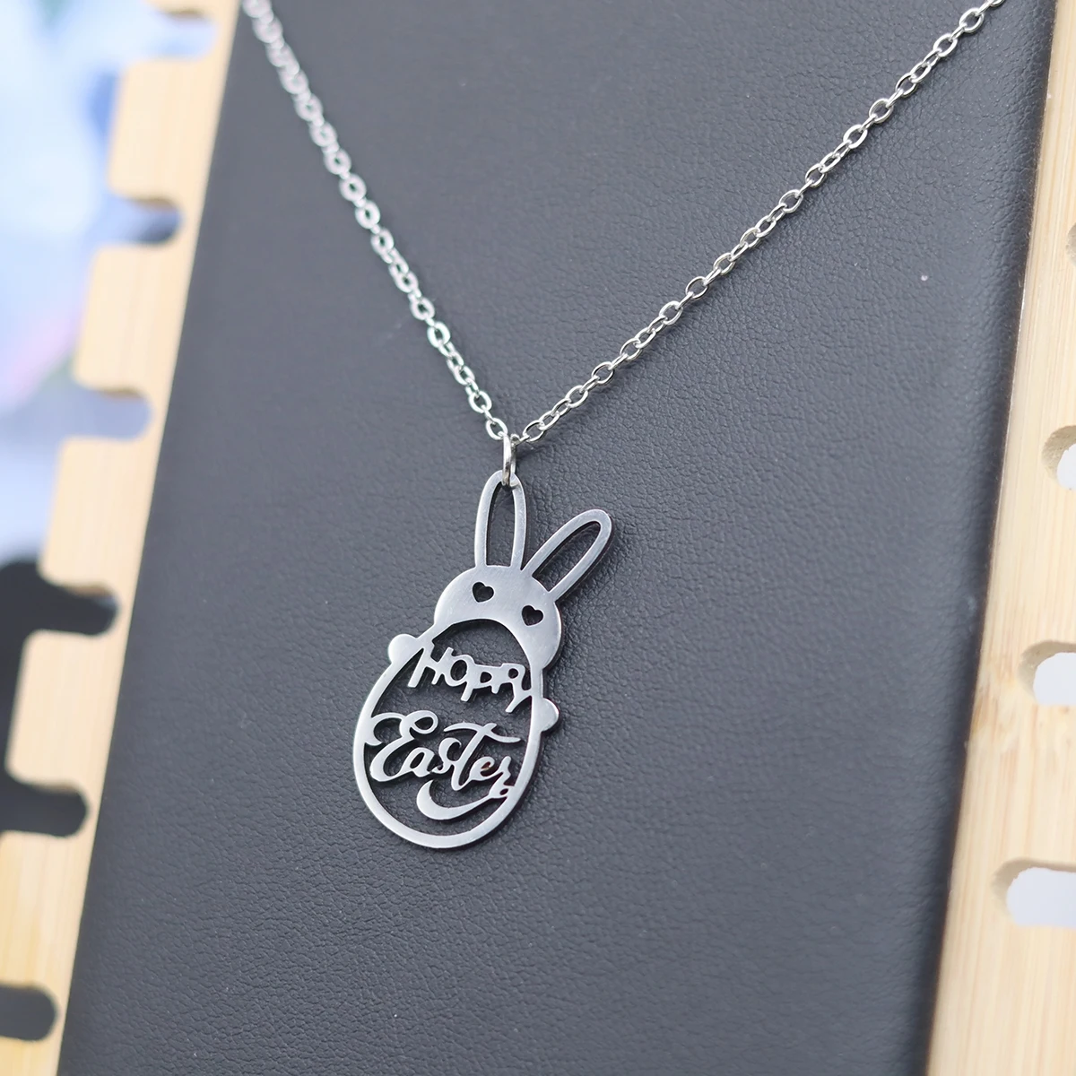 Kinitial Happy Easter Bunny Pendant Necklace For Women Stainless Steel Rabbit Necklaces Jewelry Collar Fans Gift
