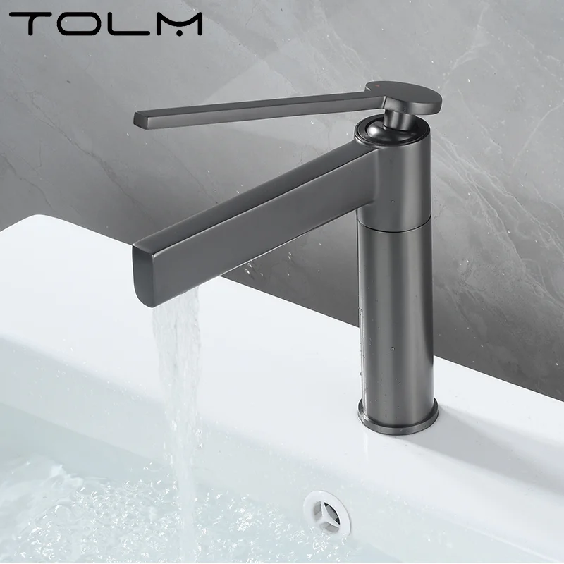 TOLM Basin Faucets Deck Mounted Bathroom Faucet Brass Mixer Single Handle Hot and Cold Faucet Sink Mixer Washbasin Faucet Toilet