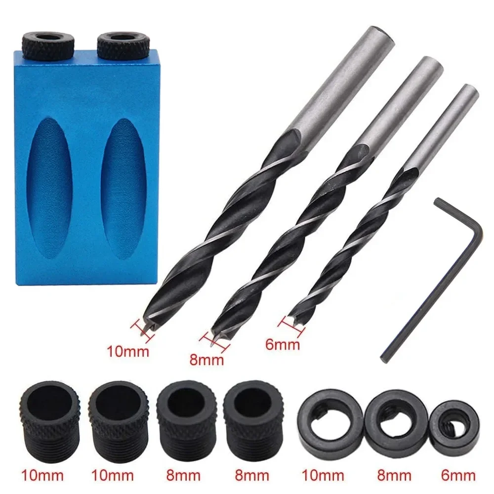 14Pcs Pocket Hole Screw Jig 15 Degree Dowel Drill Joinery Kit with 6/8/10mm Drive Adapter Woodworking Guides Joint Angle Locator