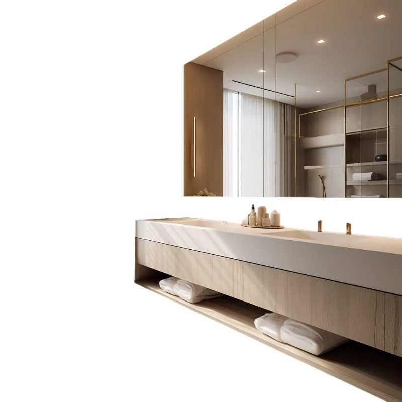 

Designer wabi-sabi Japanese-style slate integrated seamless bathroom cabinet combination log-colored bathroom washstand