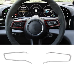 For Porsche Taycan 2019-2022 Aluminum Alloy Silver/Red Car Steering Wheel Button Frame Trim Sticker Car Accessories
