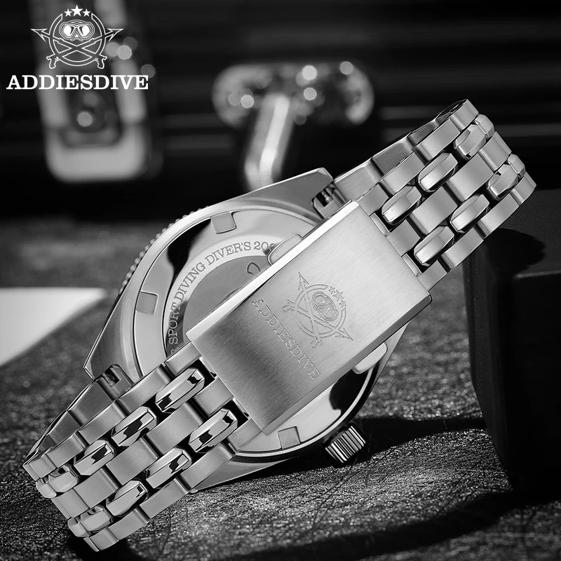 ADDIESDIVE นาฬิกาควอทซ์ธุรกิจสำหรับผู้ชายแซฟไฟร์สแตนเลส 20 บาร์ดำน้ำกันน้ำกีฬานาฬิกาข้อมือนาฬิกาส่องสว่าง