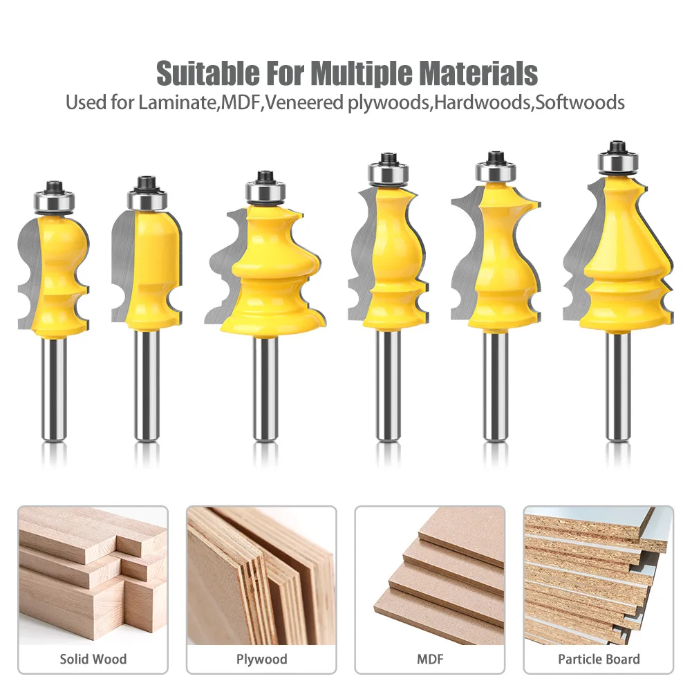 1Pcs 1/2 Inch Shank Architectural Molding Handrail Router Bit Casing Base CNC Line Woodworking Cutters Face Mill