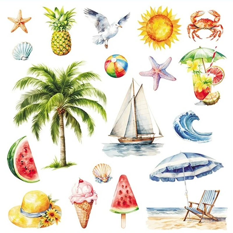 Coole Sommer-Strand-3D-Vinyl-Aufkleber auf der Tür, Wand, für Heimdekoration, Wohnzimmer, Kinderzimmer, Fenster, Schrank, Gefrierschrank