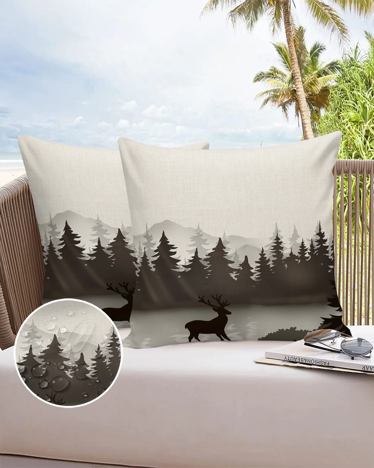 Animal Cartoon Forest Deer Black Brown 2/4PCS Outdoor Garden Chair Waterproof Cushion Cover Home Decor 45/50/60cm Pillow Case