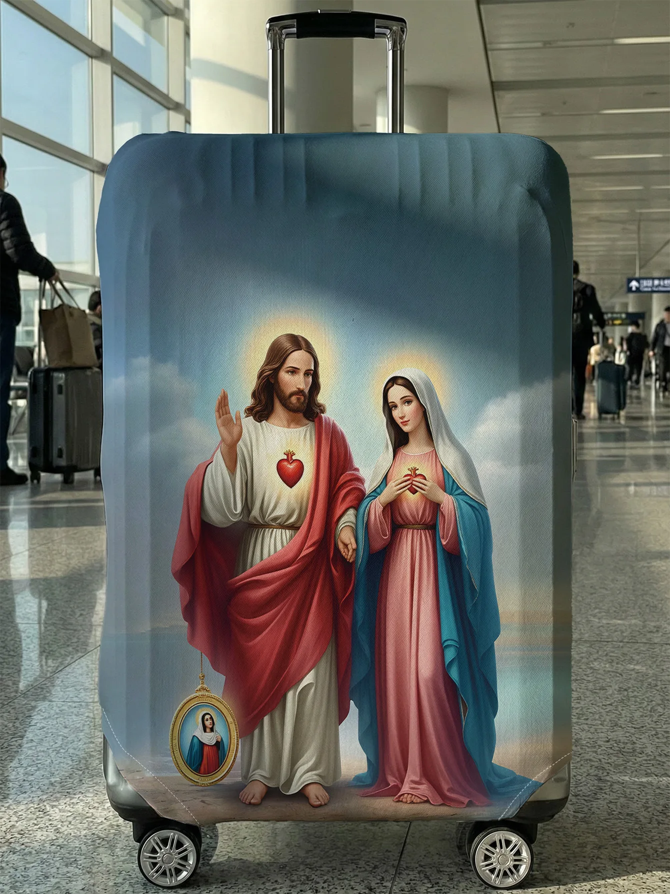 

Чехол для багажа с религиозным принтом с изображением Иисуса и Девы Марии, подходит для чемоданов 18-32 дюймов, чехол для ручки чемодана, для путешествий