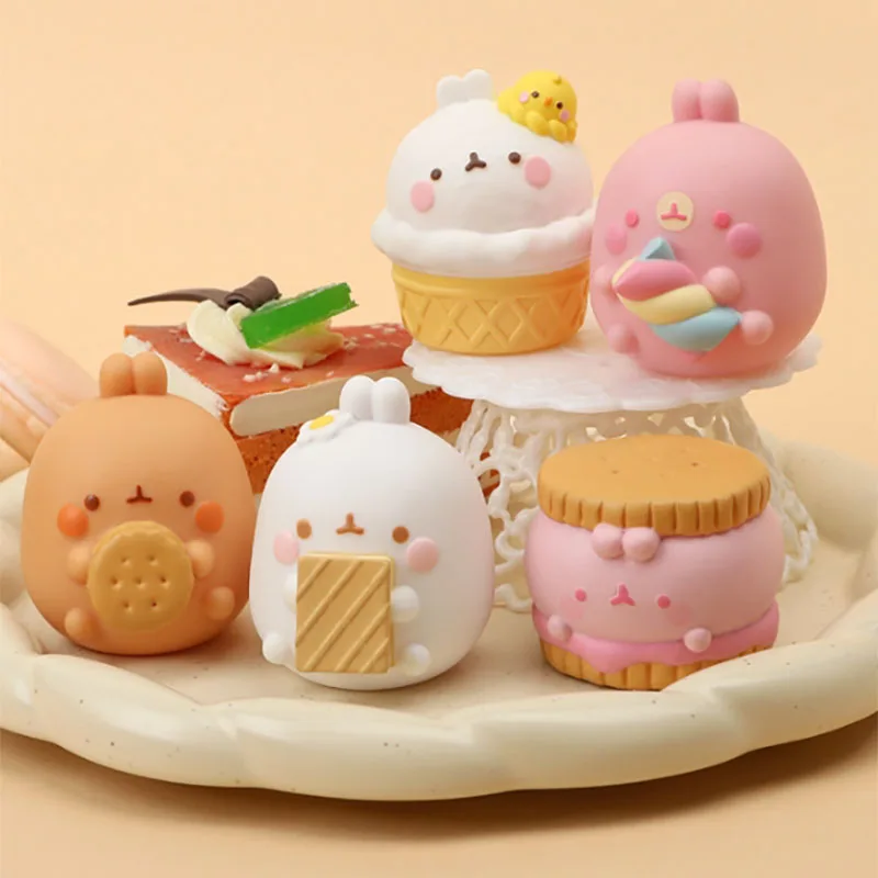 Cute TOMY X Molangs Action Figures Toys Mo-Langs Rabbits Snack Time Series Anime Figures Kids Gifts Collectible Dolls