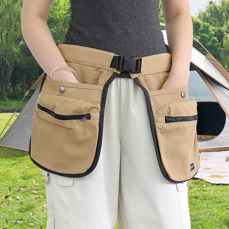 

multi-functional waist bag schoolbag with snap closure and zipper multiple pockets outdoor picnic half-length apron short style