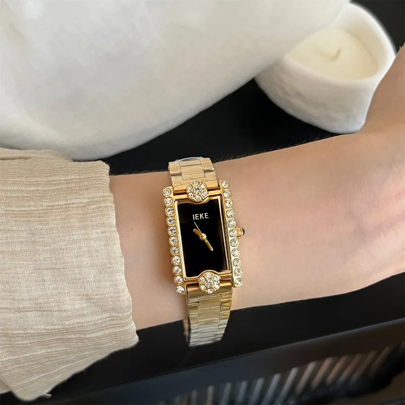 Luxury Women's Watch 2025 New Simple Square Full Diamond Digital Quartz Watche Gold Stainless Steel Bracelet Women's Dress Clock