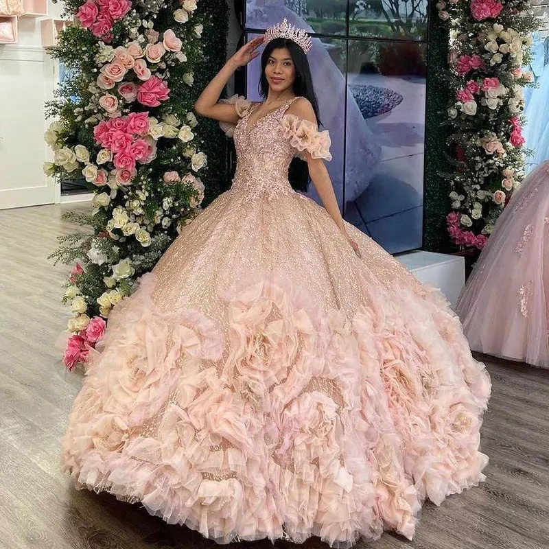 LorstudPink-Robe de Rhperlée à fleurs 3D, Quinceanera Off Initiated, Sweet 16 fur s, Robe de soirée éducative, 15 ans, YQD301