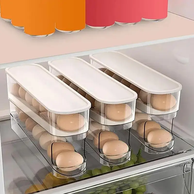 New automatic rolling egg dispenser Space Saving Roll Down Egg Organizer Eggs Storage Box Container for Kitchen Refrigerator