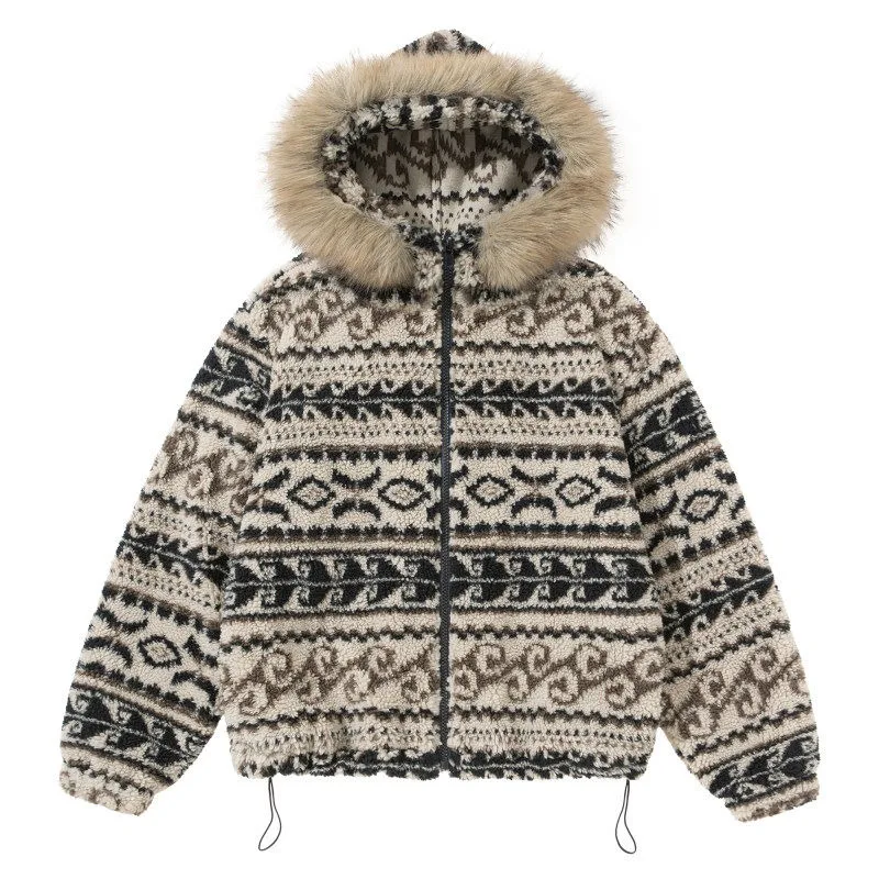 

Winter Hooded Cotton Jacket for Men and Women Loose Fit with Cotton Clip Thick Hat Detachable Large Wool Collar Lamb Parkas