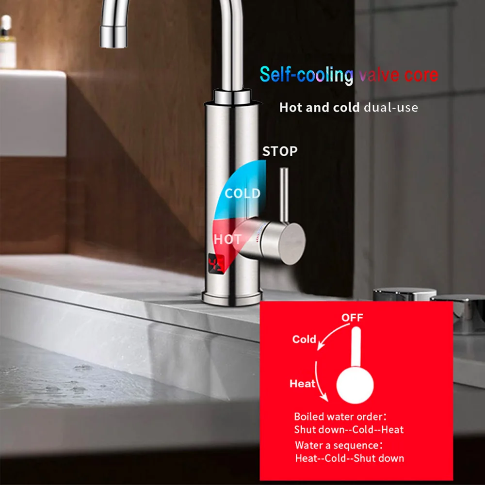 3000W Electric Water Heater Bathroom Kitchen Faucet Tankless Water Heater Tap Flowing Electric Faucet with Temperature Display