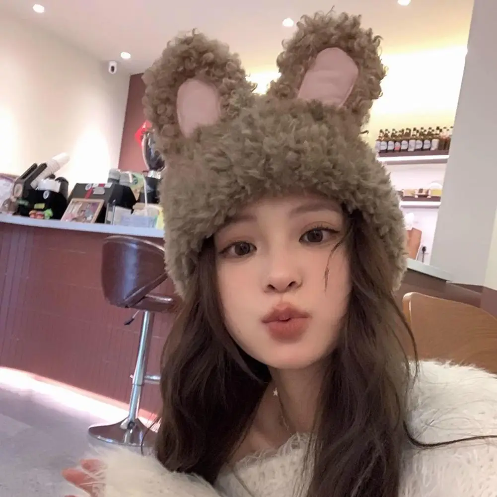 Soft Rabbit Ears Hat Rabbit Ears Hat Cozy Winter Hat for Women Cute Rabbit Ear Design Plush Warm with Elastic Anti-slip Feature